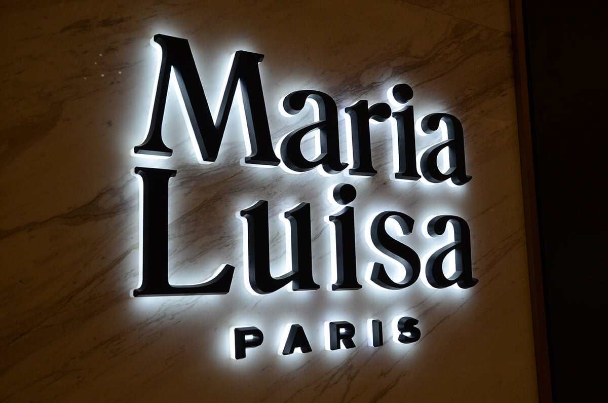 Backlit acrylic letters with solid acrylic shell and uniform white LED halo